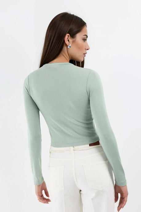 Slim Fit Langärmliges Cropped Top mit Rundhalsausschnitt - Image 3