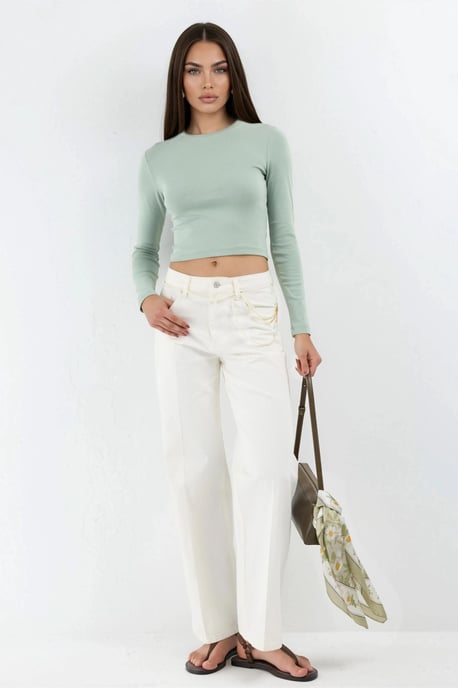 Slim Fit Langärmliges Cropped Top mit Rundhalsausschnitt - Image 5