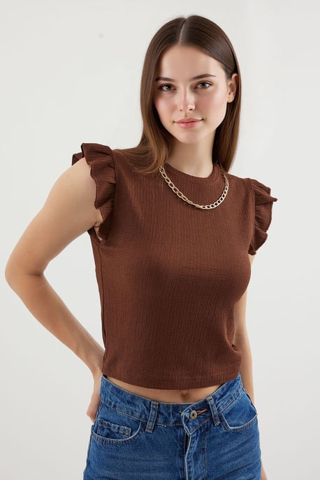 Rippstrick Ärmellose Rundhalsbluse - Image 3