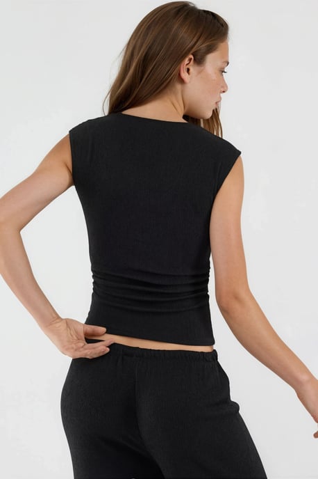 Gerippte Ärmellose Bluse mit Rundhalsausschnitt - Image 3