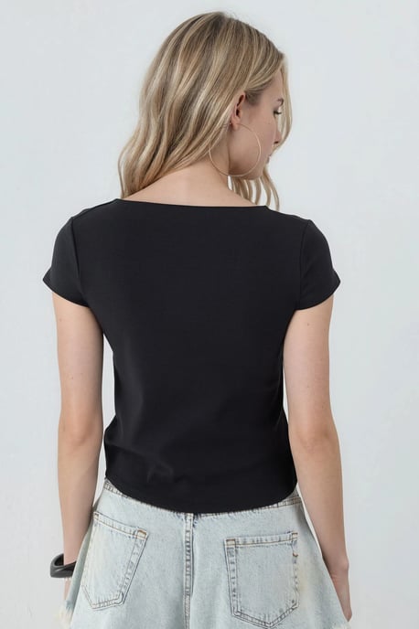 Crewneck Kurzarm Baumwollmischung Bluse - Image 3