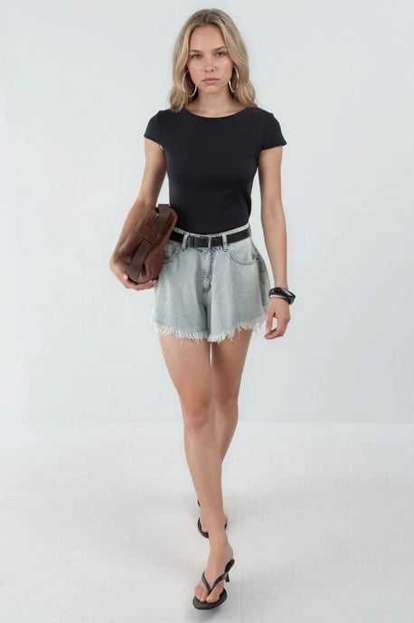 Crewneck Kurzarm Baumwollmischung Bluse - Image 4