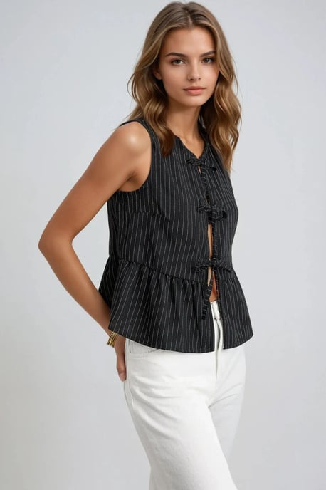 Gestreiftes ärmelloses Rundhalsbluse - Image 3
