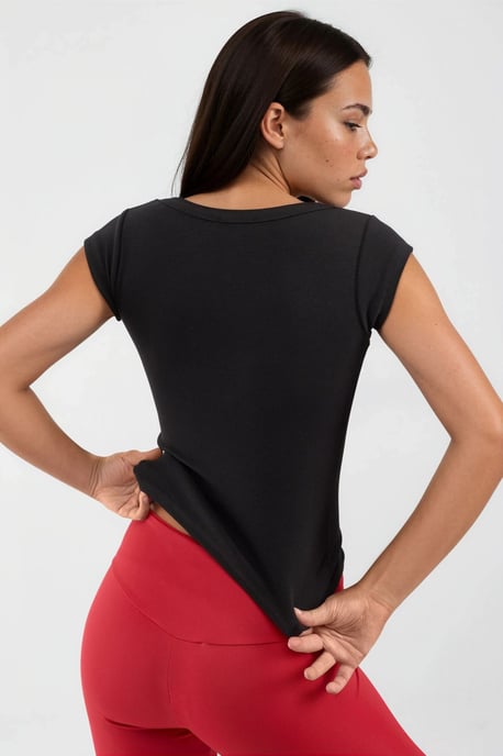 Schlanke Passform Rippstrick U-Hals Bluse - Image 3