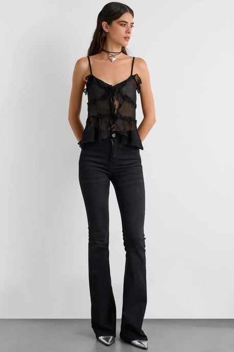 Hiccup Tüllbluse mit Rüschendetail - Schwarz - Image 2