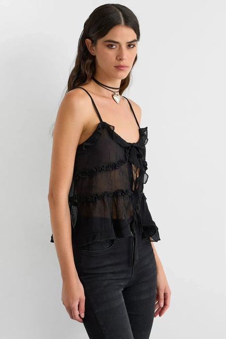 Hiccup Tüllbluse mit Rüschendetail - Schwarz - Image 3