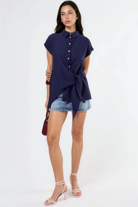 Strukturierte Gewebe-Bluse mit Bindegürtel - Image 5