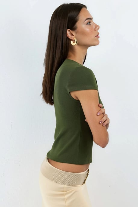 Crewneck Kurzarm Baumwollmischung Bluse - Image 2