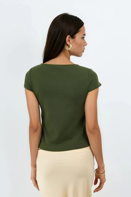 Crewneck Kurzarm Baumwollmischung Bluse - Image 3