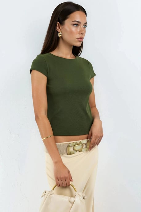Crewneck Kurzarm Baumwollmischung Bluse - Image 4