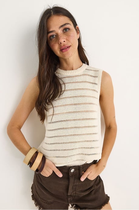 Musterte Rundhals Kurze Bluse - Image 2