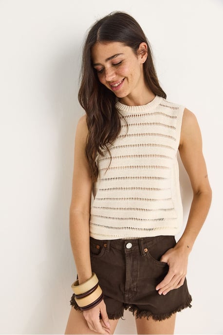 Musterte Rundhals Kurze Bluse - Image 3