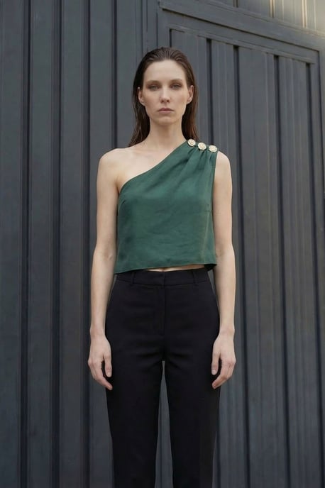 Asymmetrisches Kragen ärmelloses Chiffon-Top - Image 4