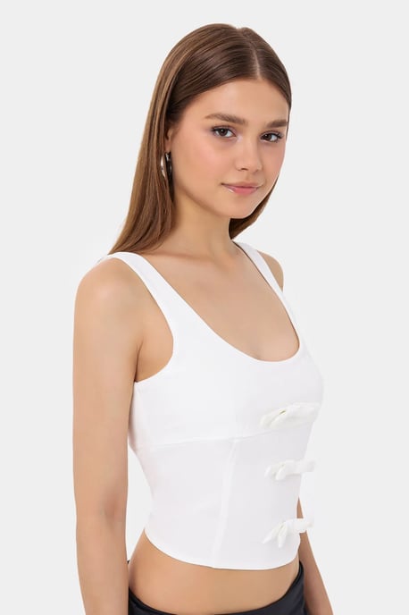 Ärmelloses Bodycon-Top mit Schleifen-Detail - Image 1