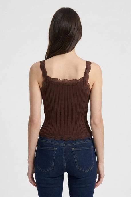 Taillierte ärmellose Spitzentop mit Rippenstruktur und Knöpfen - Image 3