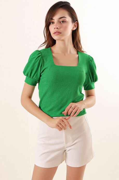 Slim Fit Quadratkragenbluse - Image 2