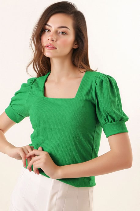 Slim Fit Quadratkragenbluse - Image 3