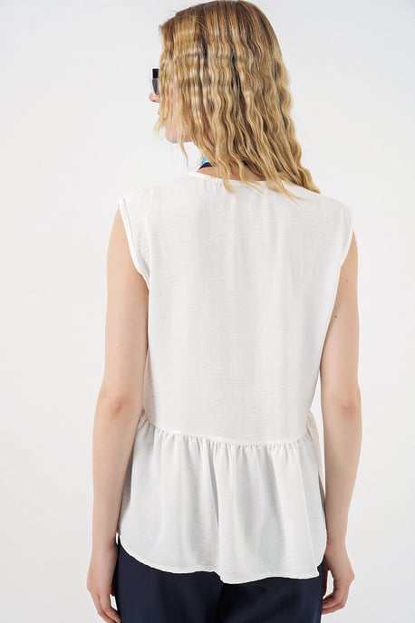 Big Dart Ärmellose Bluse mit V‑Ausschnitt und Knopfleiste - Weiß - Image 4