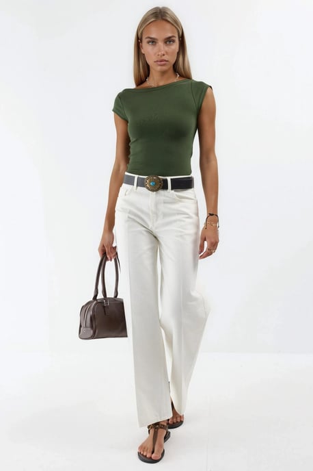 Schlanke Passform Boot-Ausschnitt Bluse - Image 4