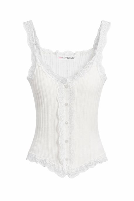 Taillierte ärmellose Spitzen-Rippenbluse mit Knöpfen - Image 1