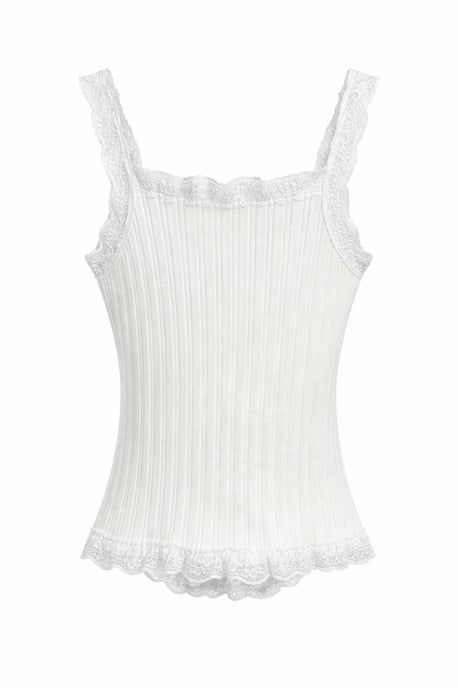 Taillierte ärmellose Spitzen-Rippenbluse mit Knöpfen - Image 2