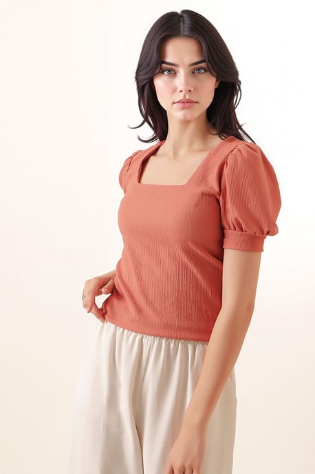 Slim Fit Quadratkragenbluse - Image 2
