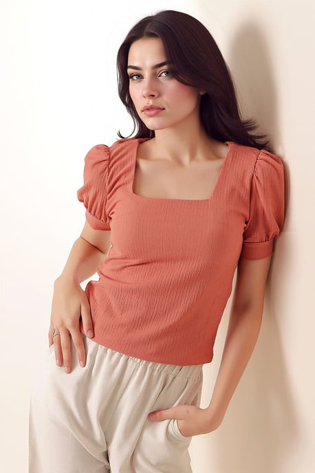 Slim Fit Quadratkragenbluse - Image 4