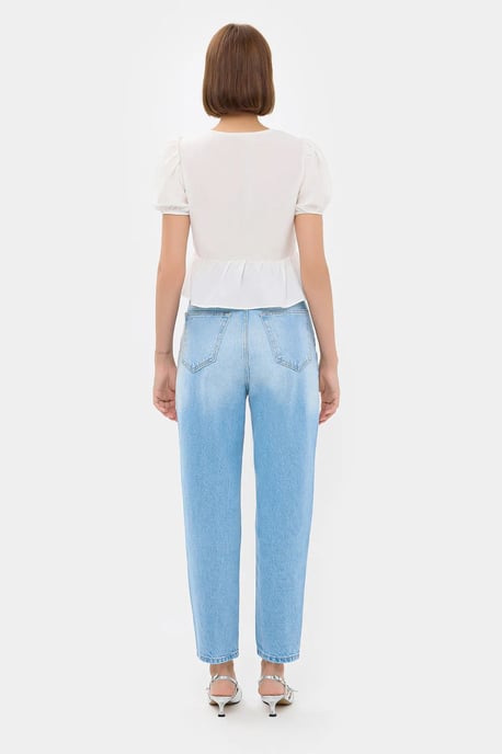 Kurzarm Bluse mit Knoten vorne im V-Ausschnitt - Image 4