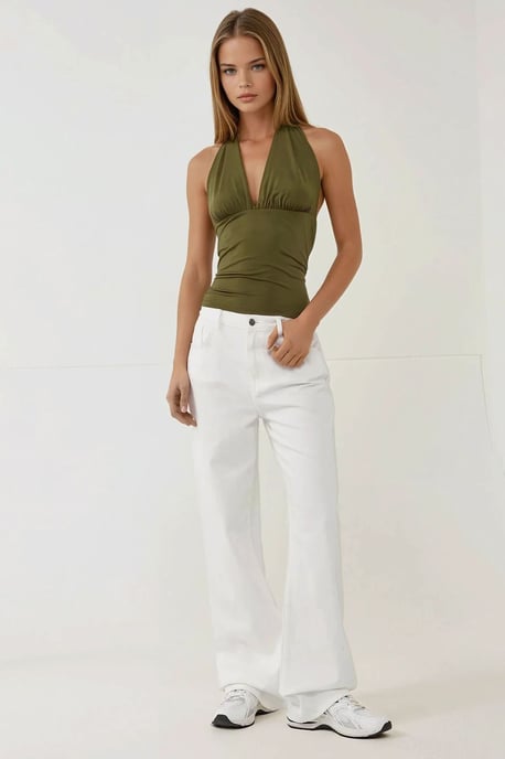 Tiefes V-Ausschnitt Slim Fit Strickbluse - Image 6
