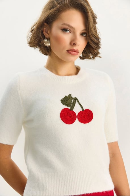 Bestickter Rundhalsausschnitt Pullover - Image 1