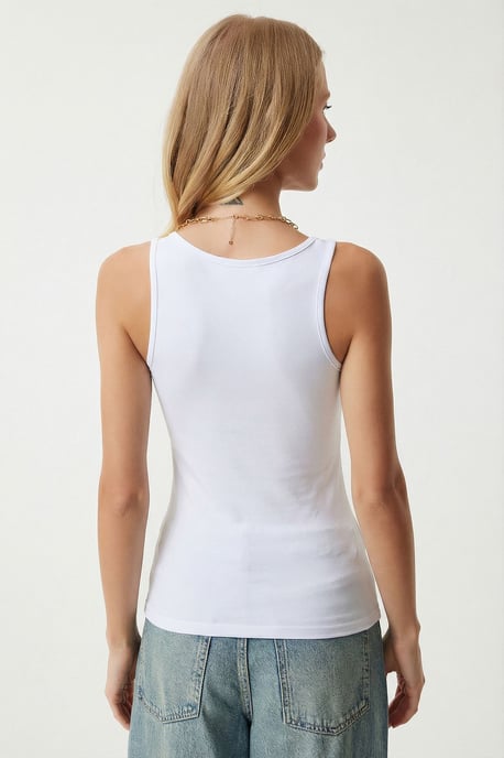 Quadratischer Kragen Rippenslimfit Ärmellose Bluse - Image 5