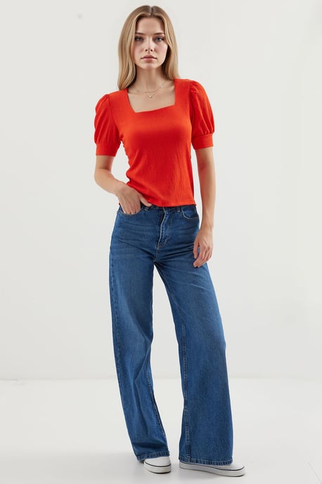 Slim Fit Quadratkragenbluse - Image 2