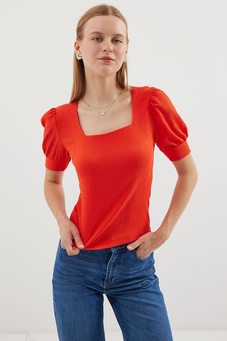 Slim Fit Quadratkragenbluse - Image 4