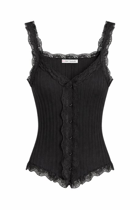 Taillierte ärmellose Spitzentop mit Rippenstruktur und Knöpfen - Image 1