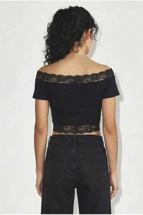 Schulterfreie, spitzenverzierte Crop-Bluse - Image 6