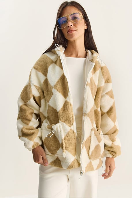 Übergroße Plüschjacke mit Diamantmuster - Image 1