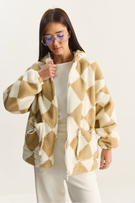 Übergroße Plüschjacke mit Diamantmuster - Image 2