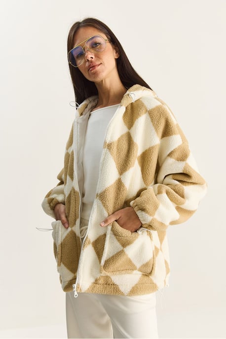 Übergroße Plüschjacke mit Diamantmuster - Image 3