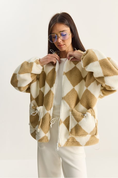 Übergroße Plüschjacke mit Diamantmuster - Image 4