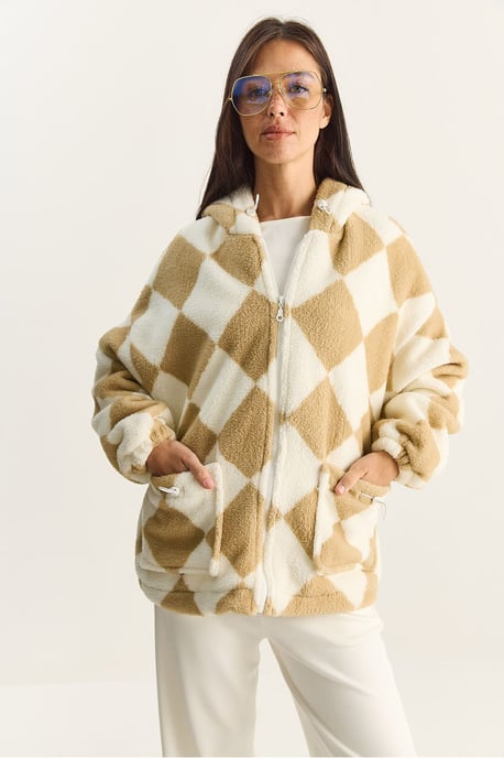 Übergroße Plüschjacke mit Diamantmuster - Image 5