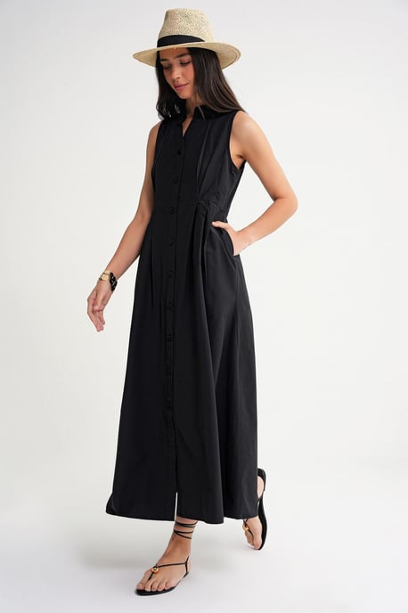 Geknöpfter Tippet-Kragen-Maxi-Kleid - Image 2