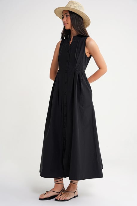 Geknöpfter Tippet-Kragen-Maxi-Kleid - Image 3