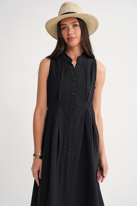 Geknöpfter Tippet-Kragen-Maxi-Kleid - Image 4