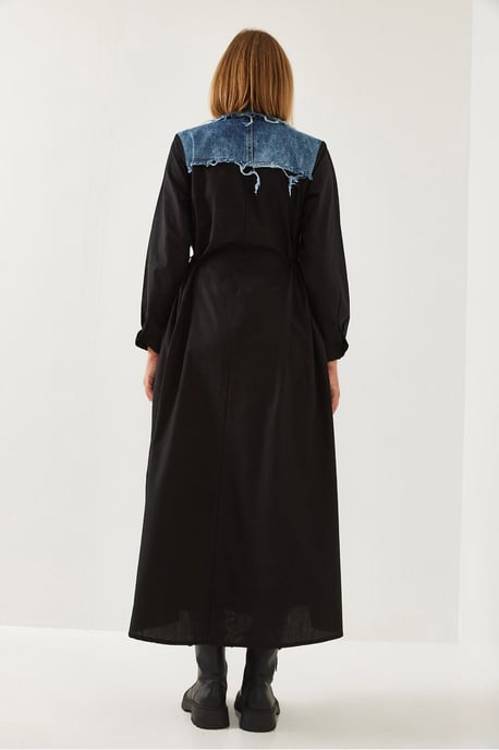 Strukturierter Gabardine-Maxi-Kleid mit Hemdkragen und Knopfverschluss - Image 3