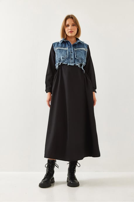 Strukturierter Gabardine-Maxi-Kleid mit Hemdkragen und Knopfverschluss - Image 4