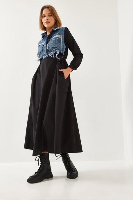 Strukturierter Gabardine-Maxi-Kleid mit Hemdkragen und Knopfverschluss - Image 5
