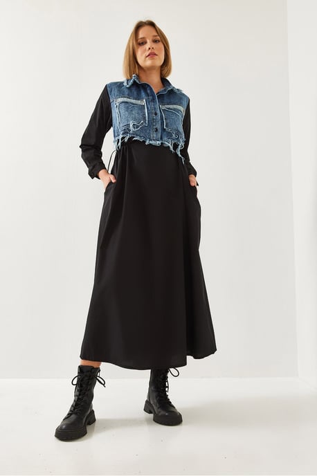 Strukturierter Gabardine-Maxi-Kleid mit Hemdkragen und Knopfverschluss - Image 6