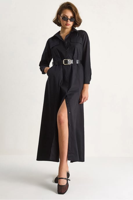 Langarm-Maxi-Kleid mit Knopfverschluss und Hemdkragen - Image 1