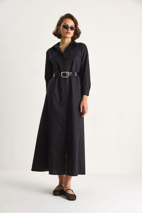Langarm-Maxi-Kleid mit Knopfverschluss und Hemdkragen - Image 2