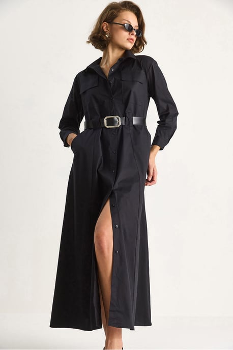 Langarm-Maxi-Kleid mit Knopfverschluss und Hemdkragen - Image 4